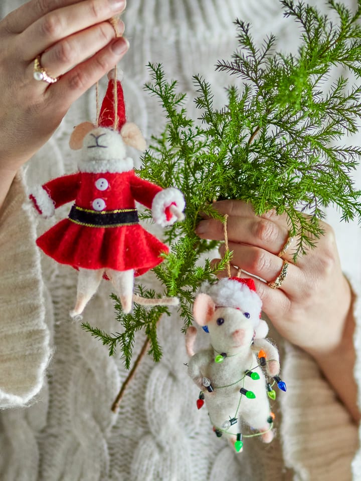 Peo Christmas ornament mouse 2 pieces, White-red Bloomingville