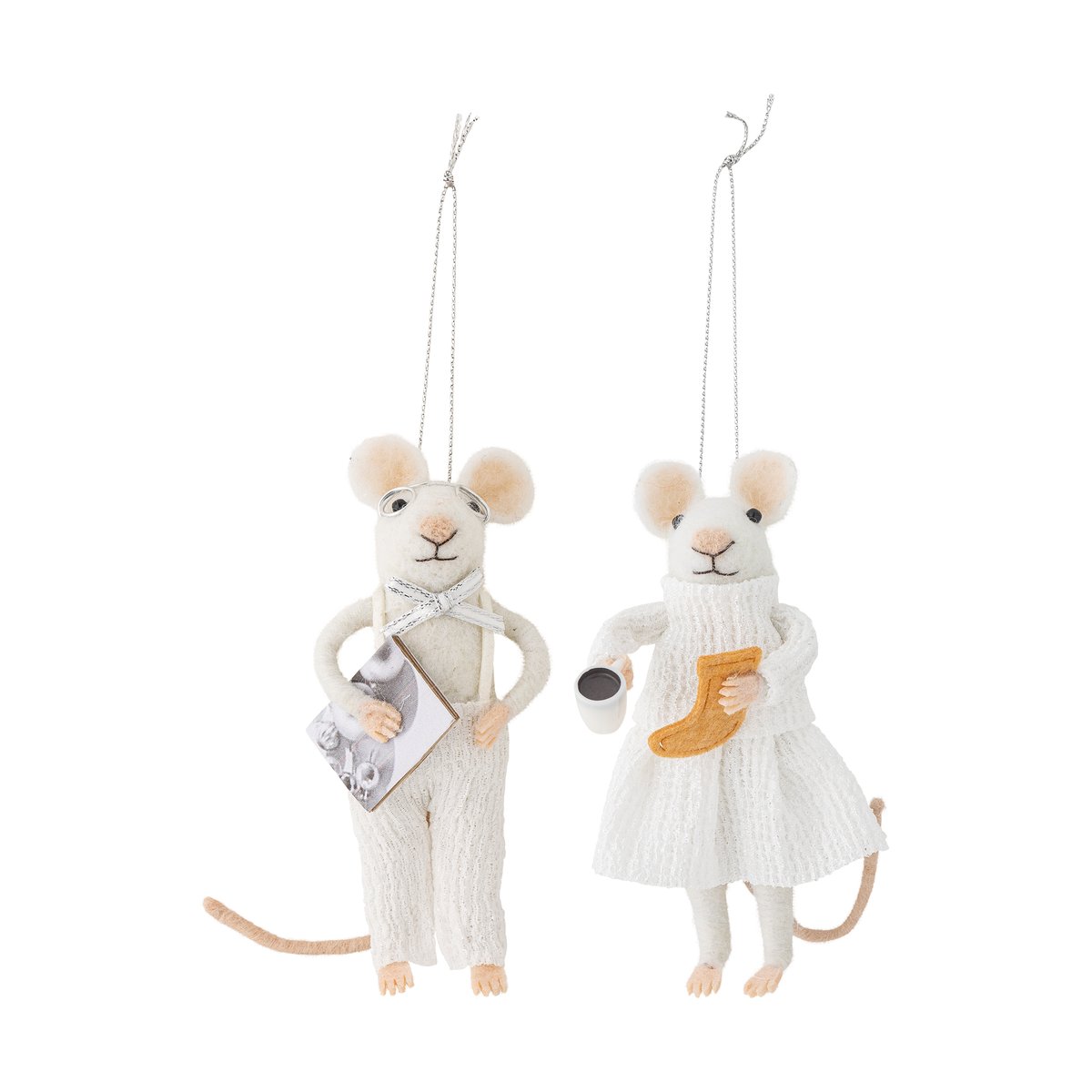 Bloomingville Peo Christmas ornament mouse 2 pieces White
