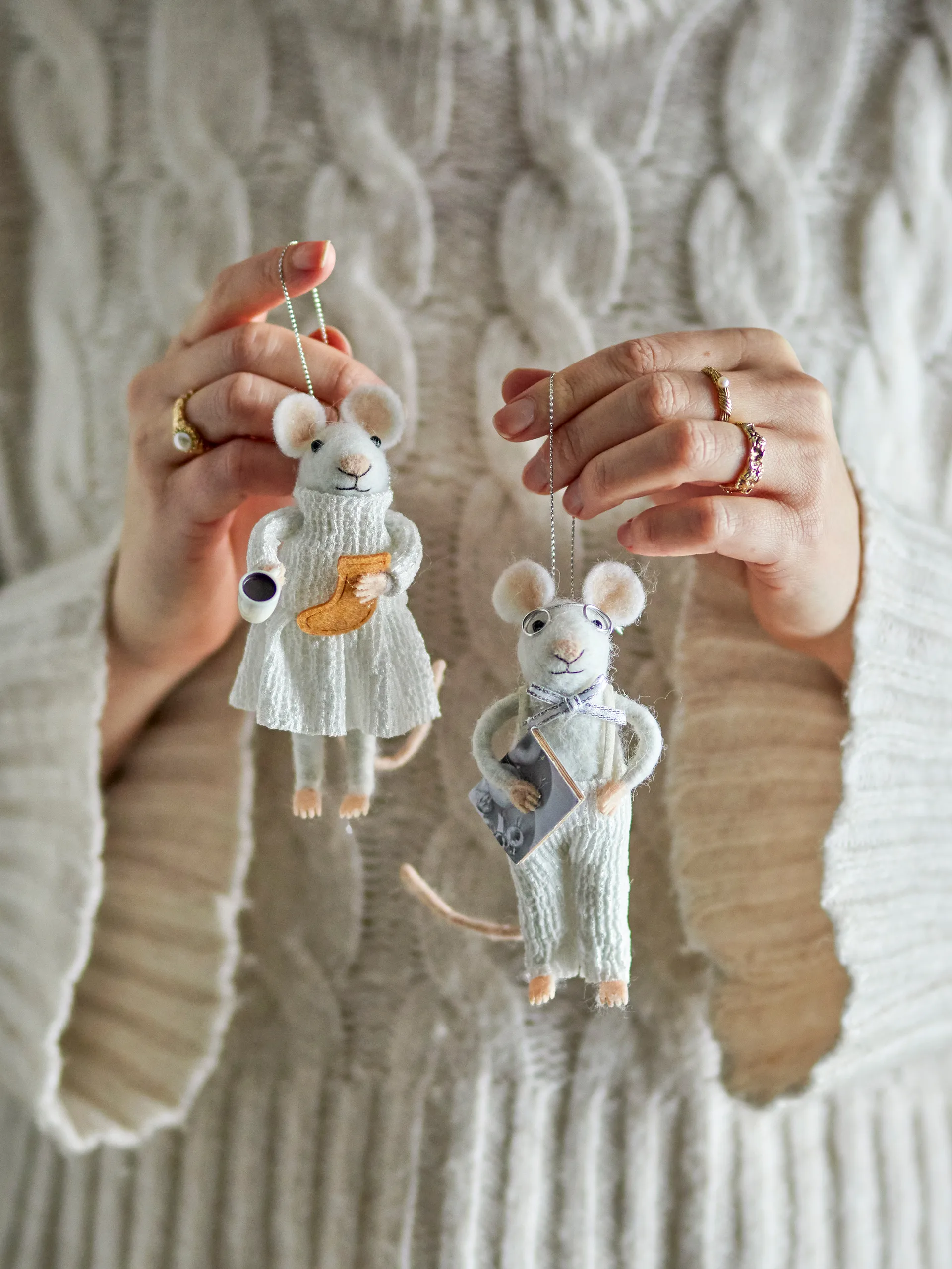 Peo Christmas ornament mouse 2 pieces, White Bloomingville