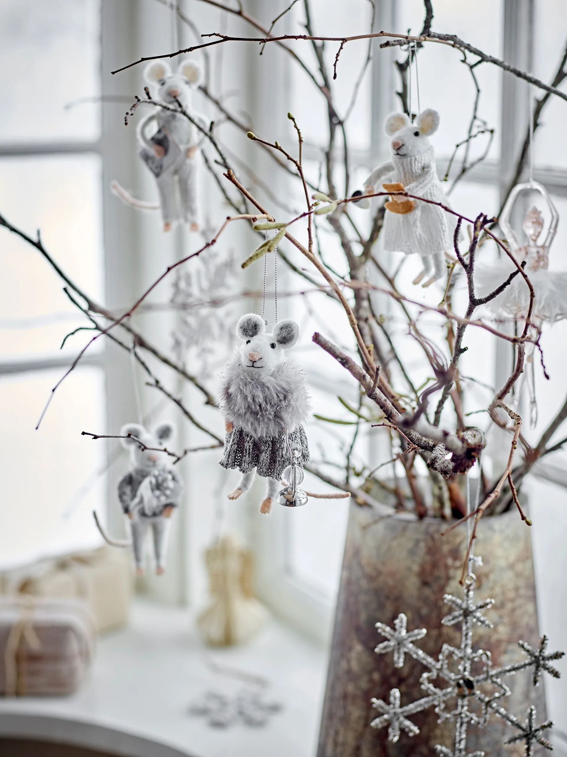 Peo Christmas ornament mouse 2 pieces, White Bloomingville