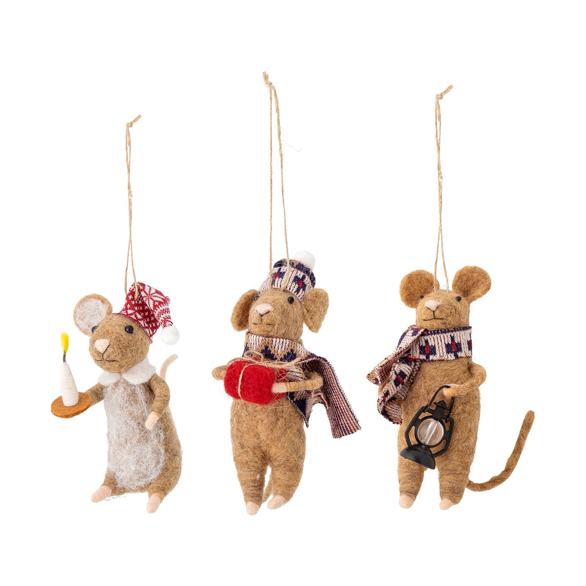 Bloomingville Peo Christmas ornament mouse 3 pieces Brown