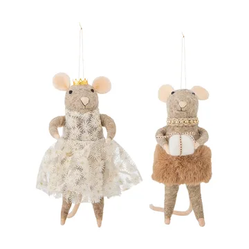 Peo Christmas tree decorations wool 2 pieces - Brown, high - Bloomingville