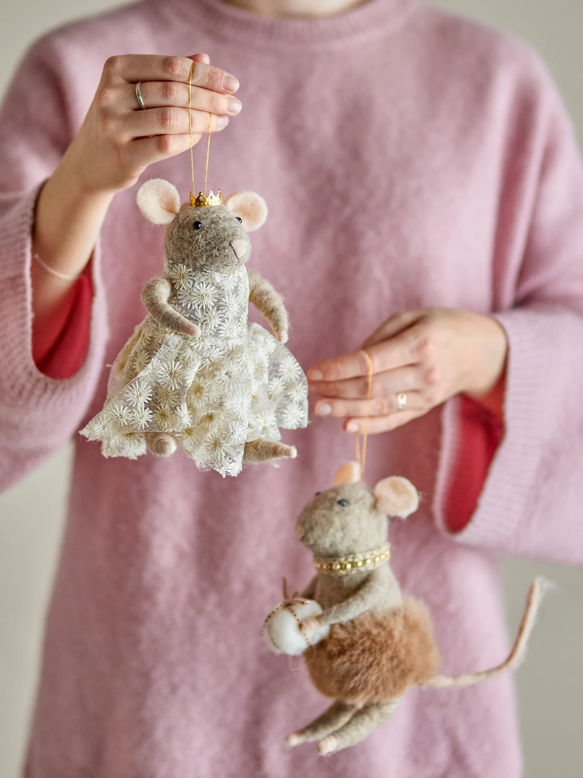 Peo Christmas tree decorations wool 2 pieces, Brown, high Bloomingville