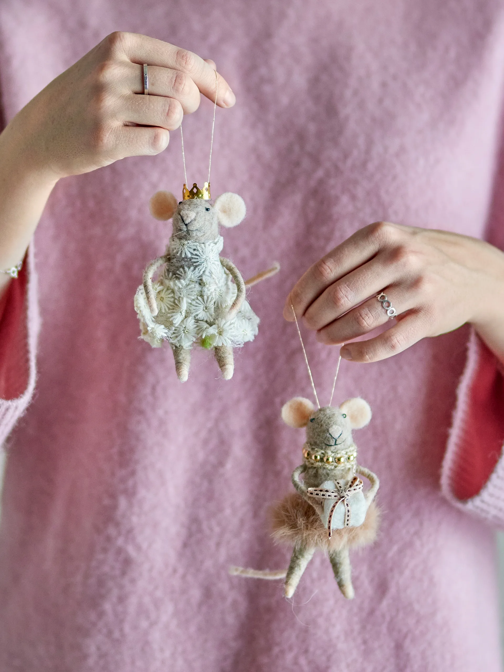 Peo Christmas tree decorations wool 2 pieces, Brown Bloomingville