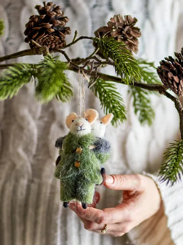Peo Christmas tree decorations wool 2 pieces - Green-grey, 11 cm - Bloomingville