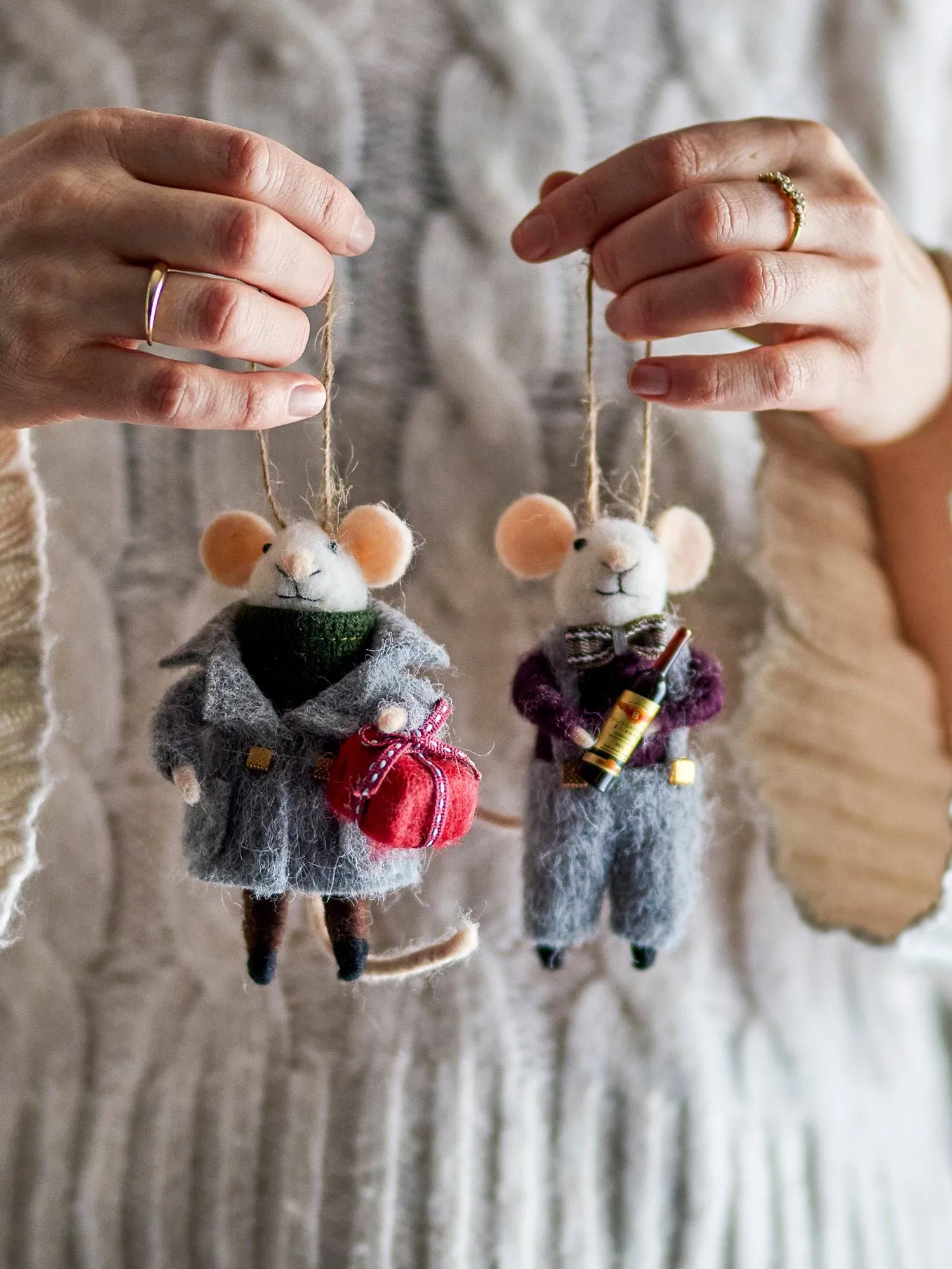 Peo Christmas tree decorations wool 2 pieces, Grey-black, 11 cm Bloomingville