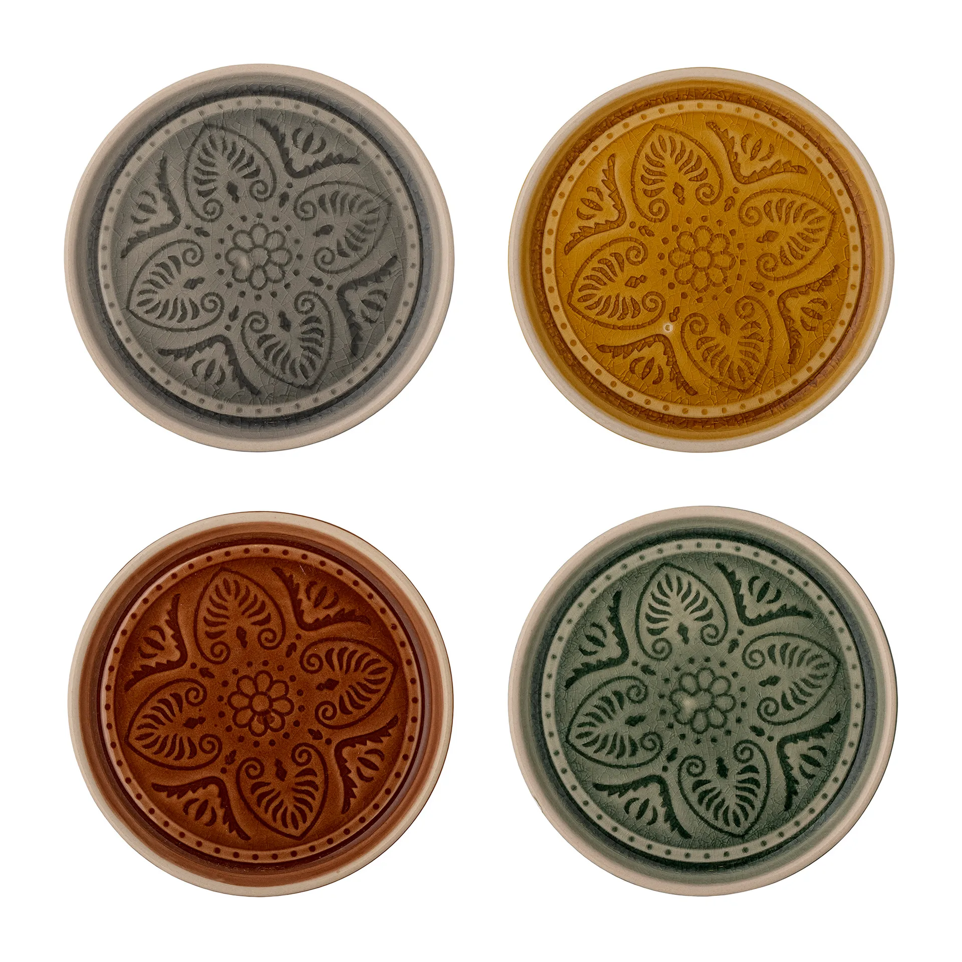 Rani plate Ø11 cm 4 pieces, grey-yellow-brown-green Bloomingville