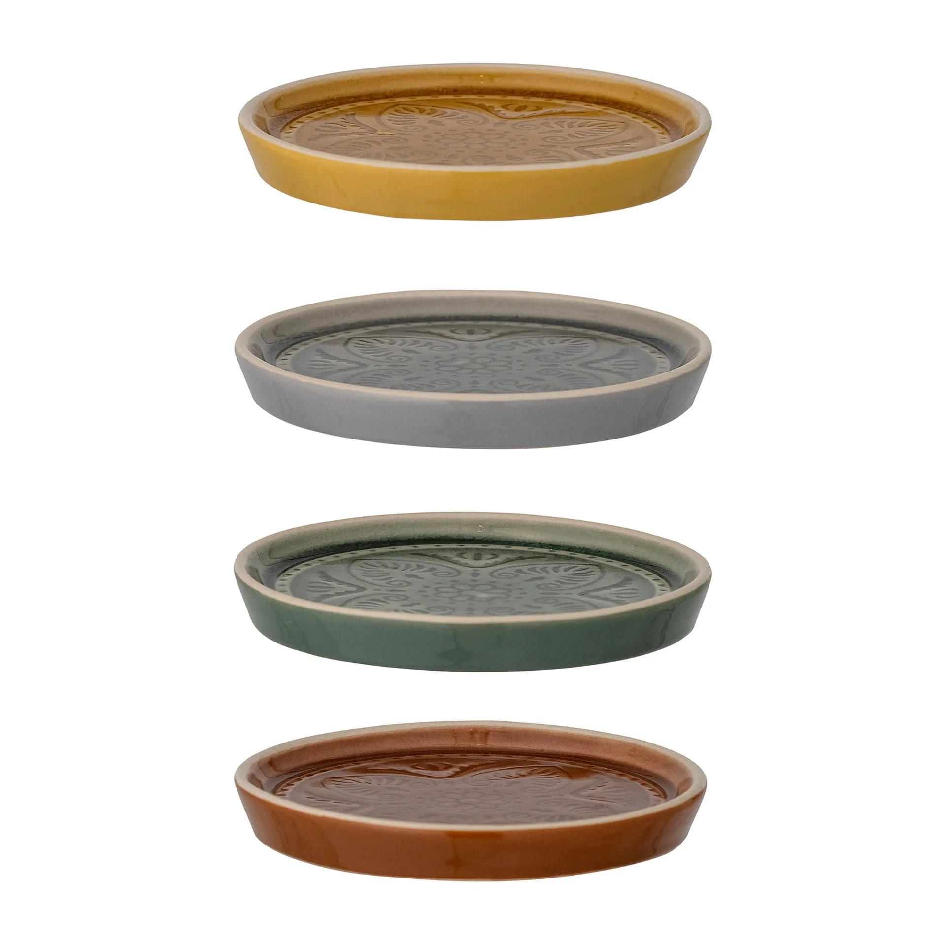 Rani plate Ø11 cm 4 pieces, grey-yellow-brown-green Bloomingville