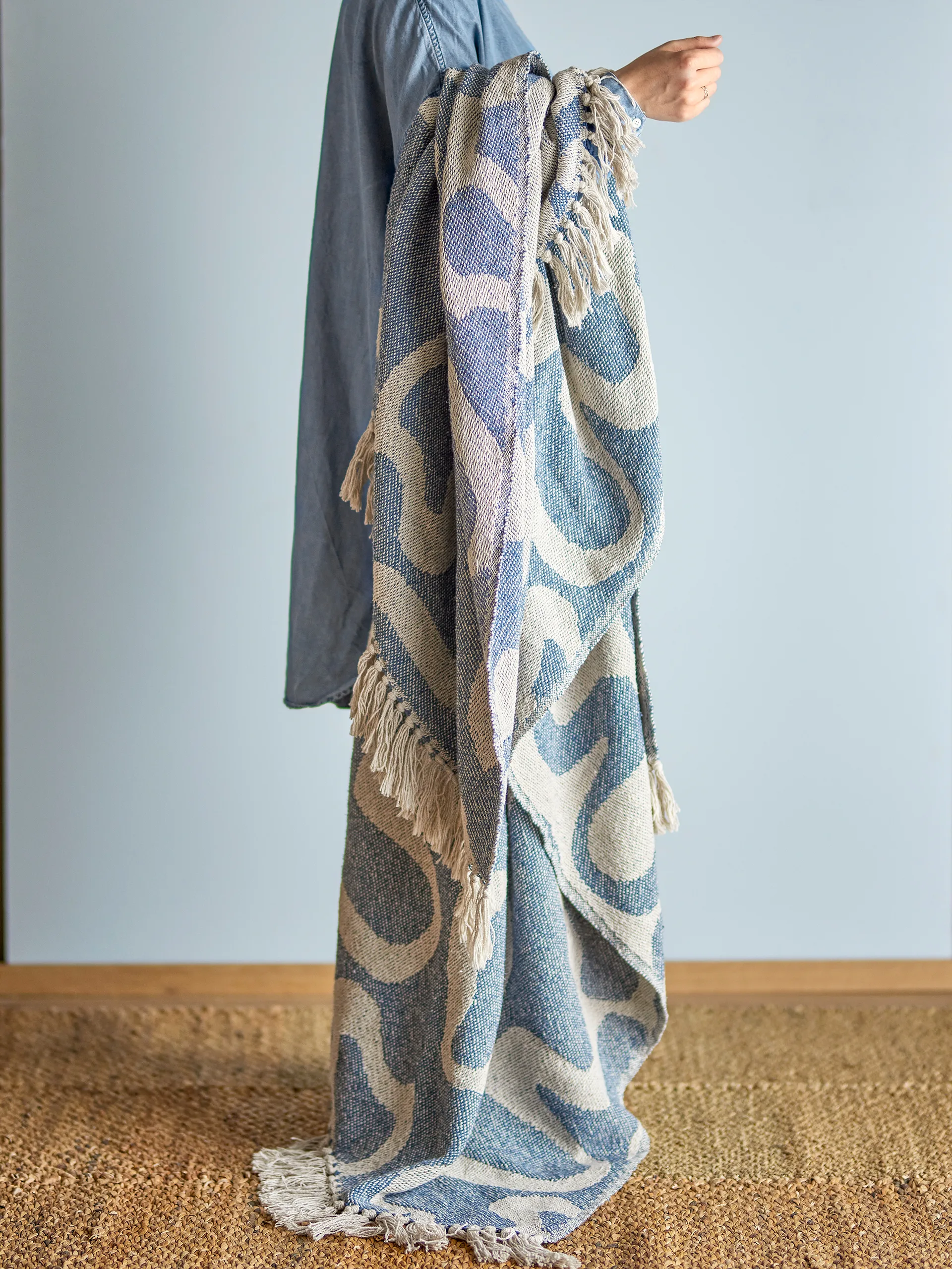 Salobre throw cotton 160x130 cm, Blue Bloomingville