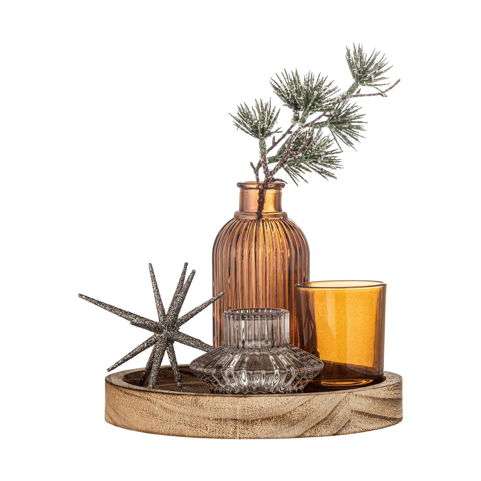 Sanga round tray with decorative objects 6 pieces, Gold Bloomingville