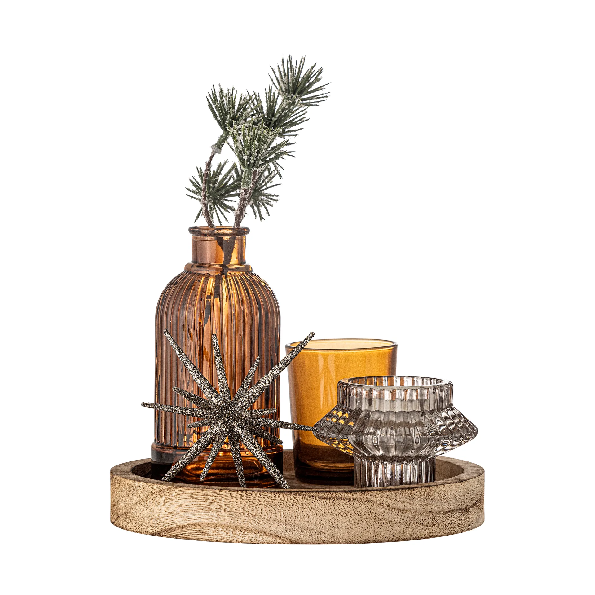 Sanga round tray with decorative objects 6 pieces, Gold Bloomingville