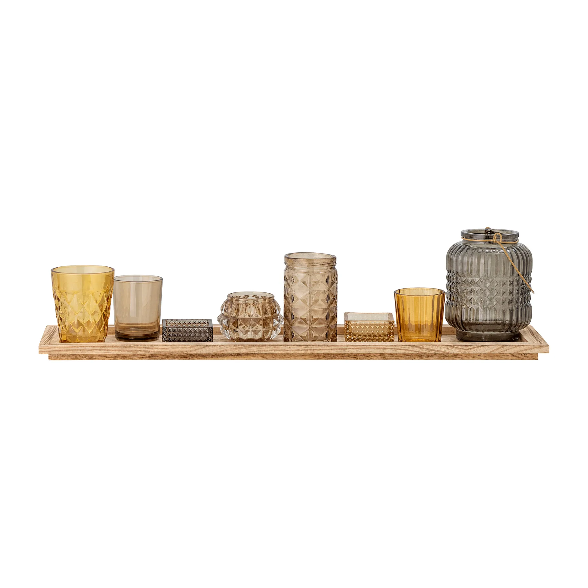 Sanga tray with candle holder 9 pieces, Brown Bloomingville