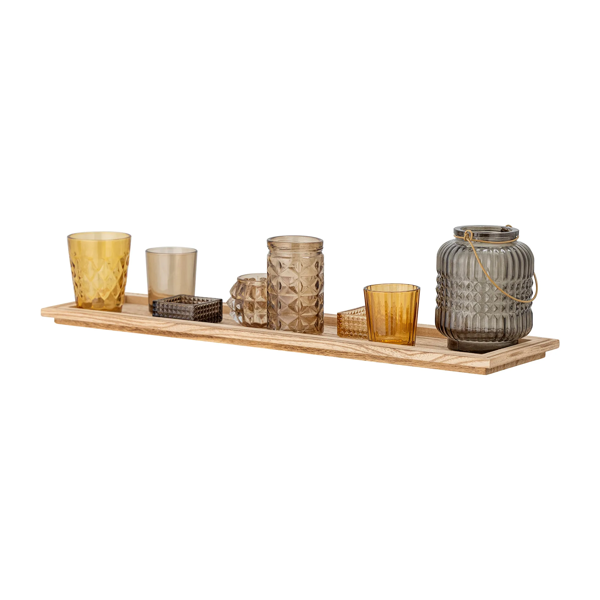 Sanga tray with candle holder 9 pieces, Brown Bloomingville