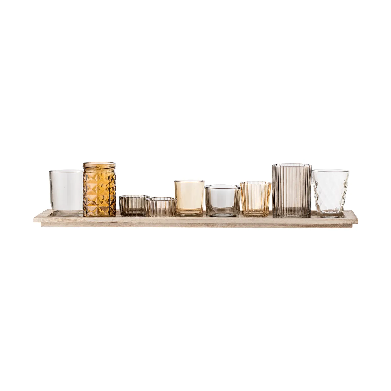 Bloomingville Sanga tray with candle holders 10 pieces Brown