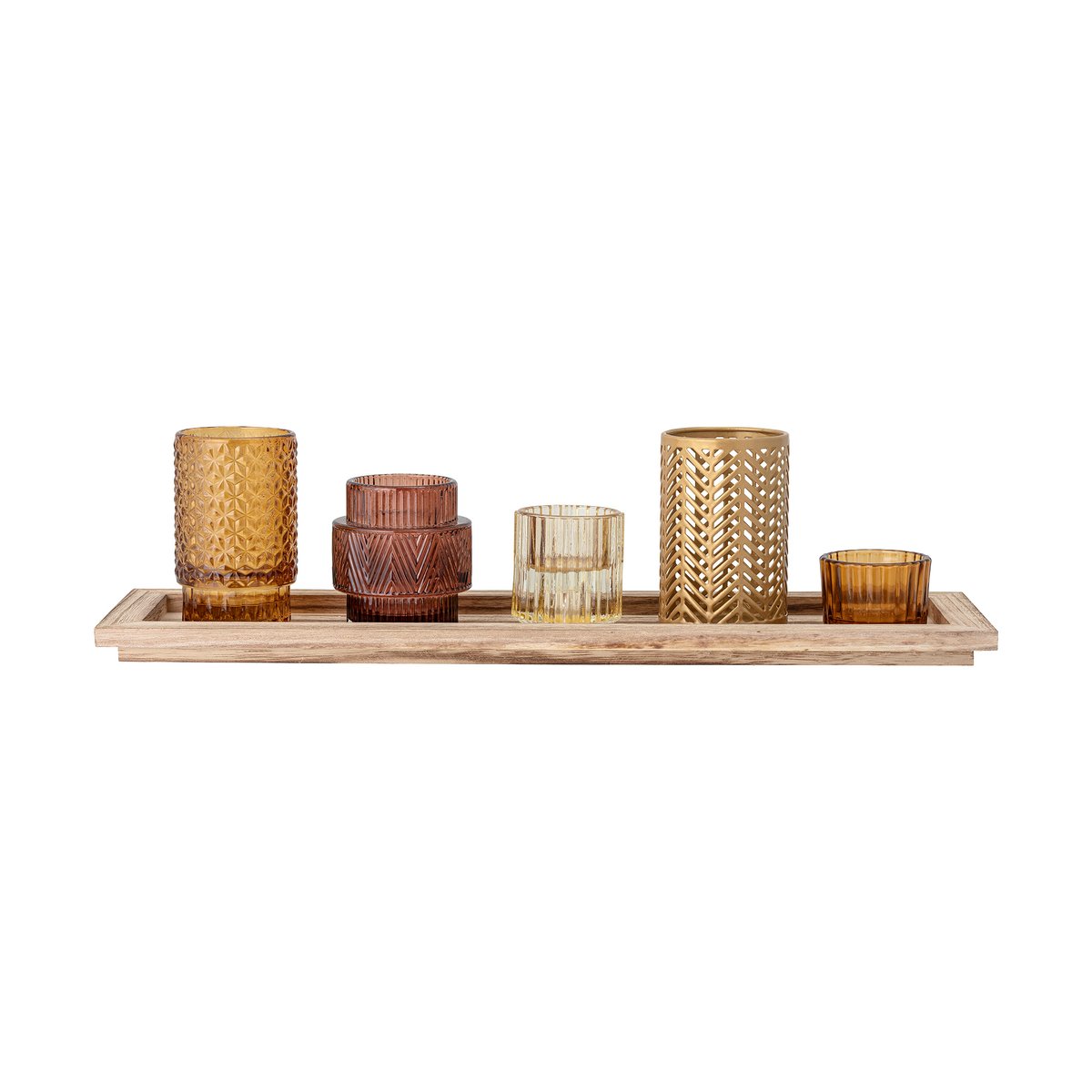 Bloomingville Sanga tray with candle holders 6 pieces Brown
