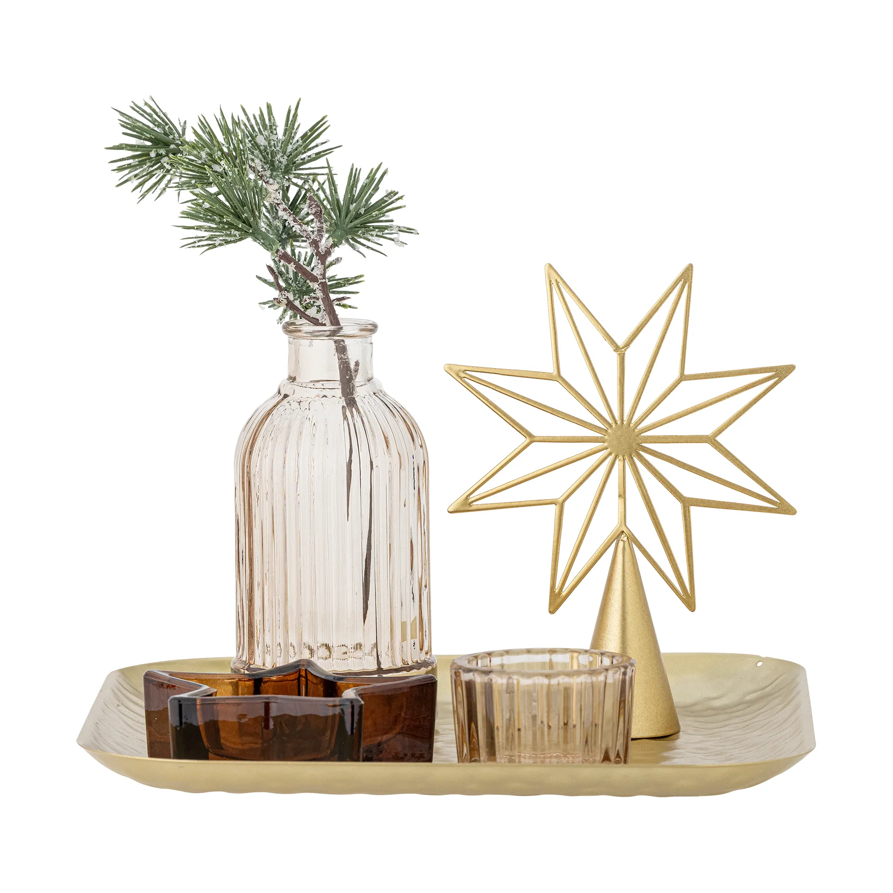 Sanga tray with decorative objects 6 pieces, Gold Bloomingville