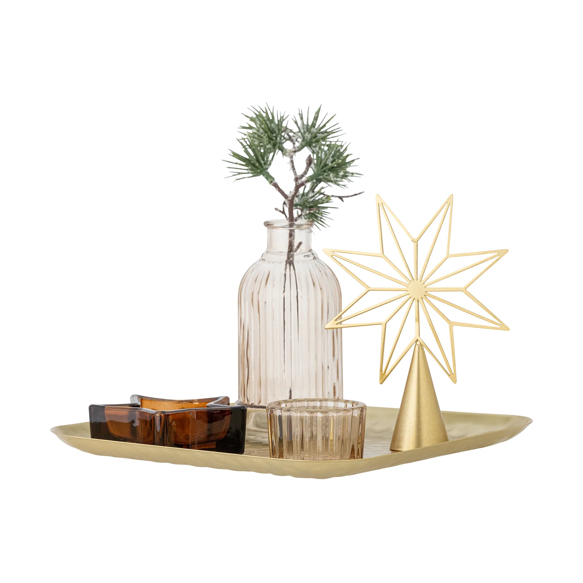 Sanga tray with decorative objects 6 pieces, Gold Bloomingville