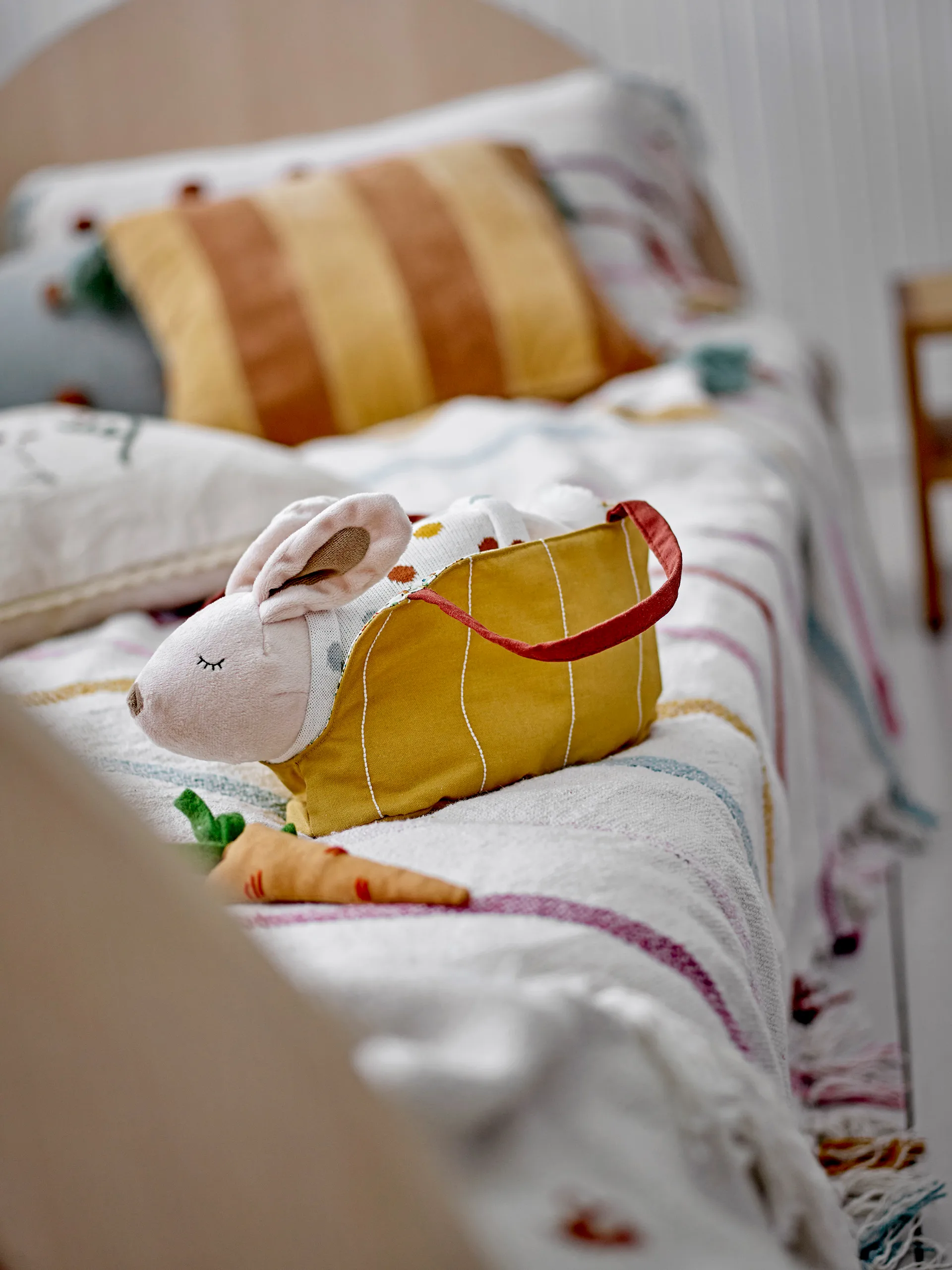 Villja plush toy 2 parts, White-yellow bunny Bloomingville