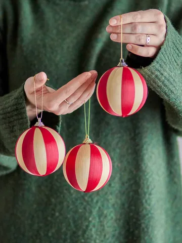 Wynn christmas bauble - Red, 3-pack, Ø8 cm - Bloomingville