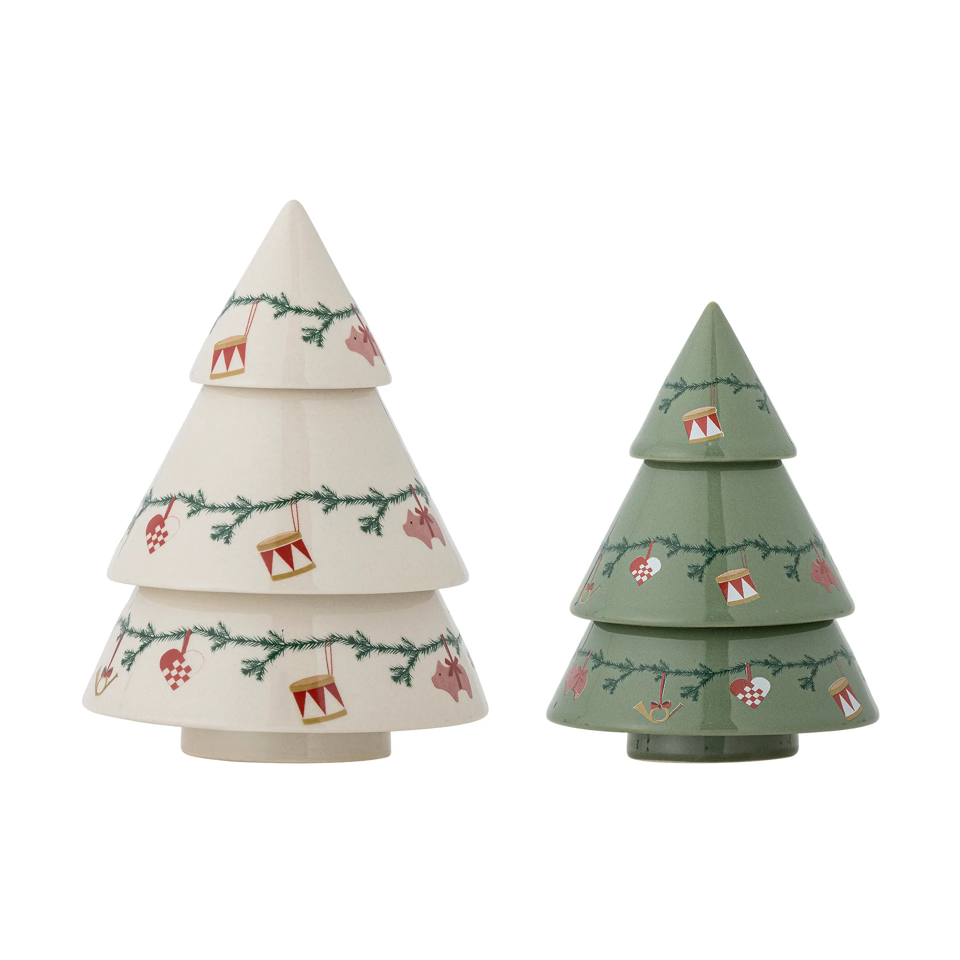 Yule decoration Christmas trees 2 pieces, Beige-green Bloomingville