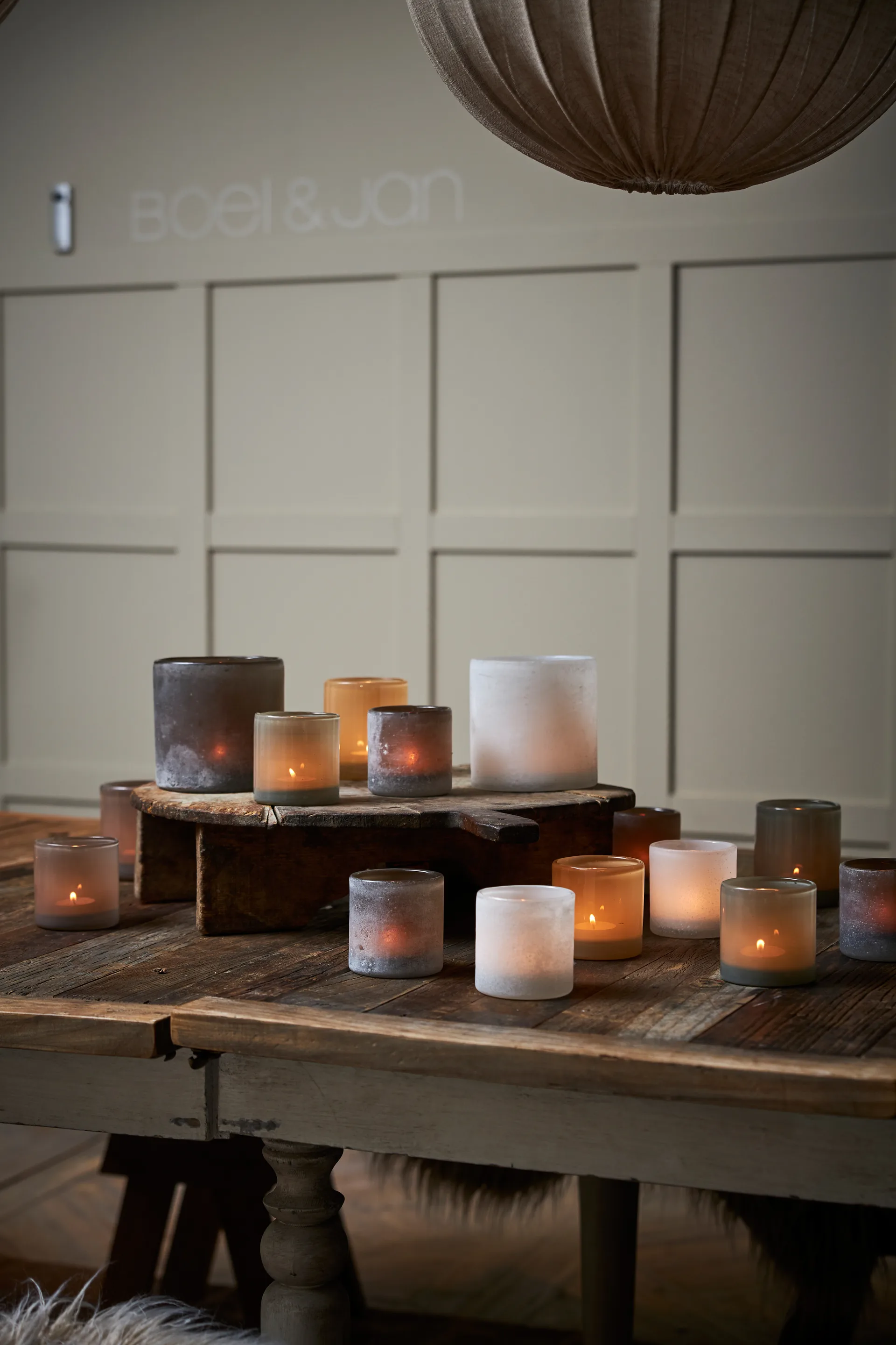 Bungenäs candle lantern Ø8 cm, grey Boel & Jan