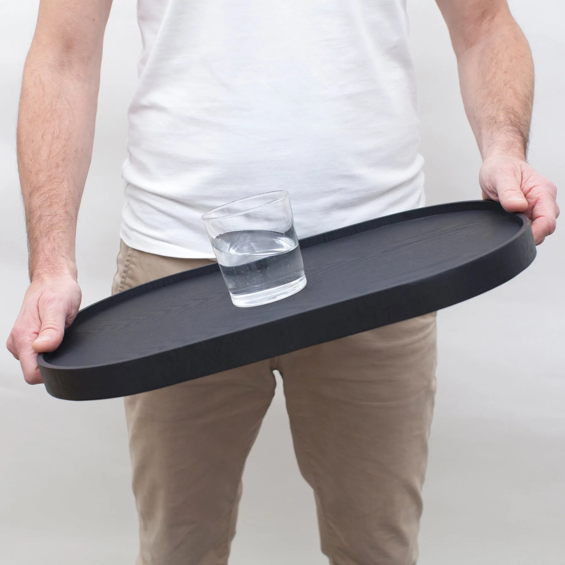 CurveLine™ Serving Tray anti-slip 47x34 cm, Black willow wood Bosign