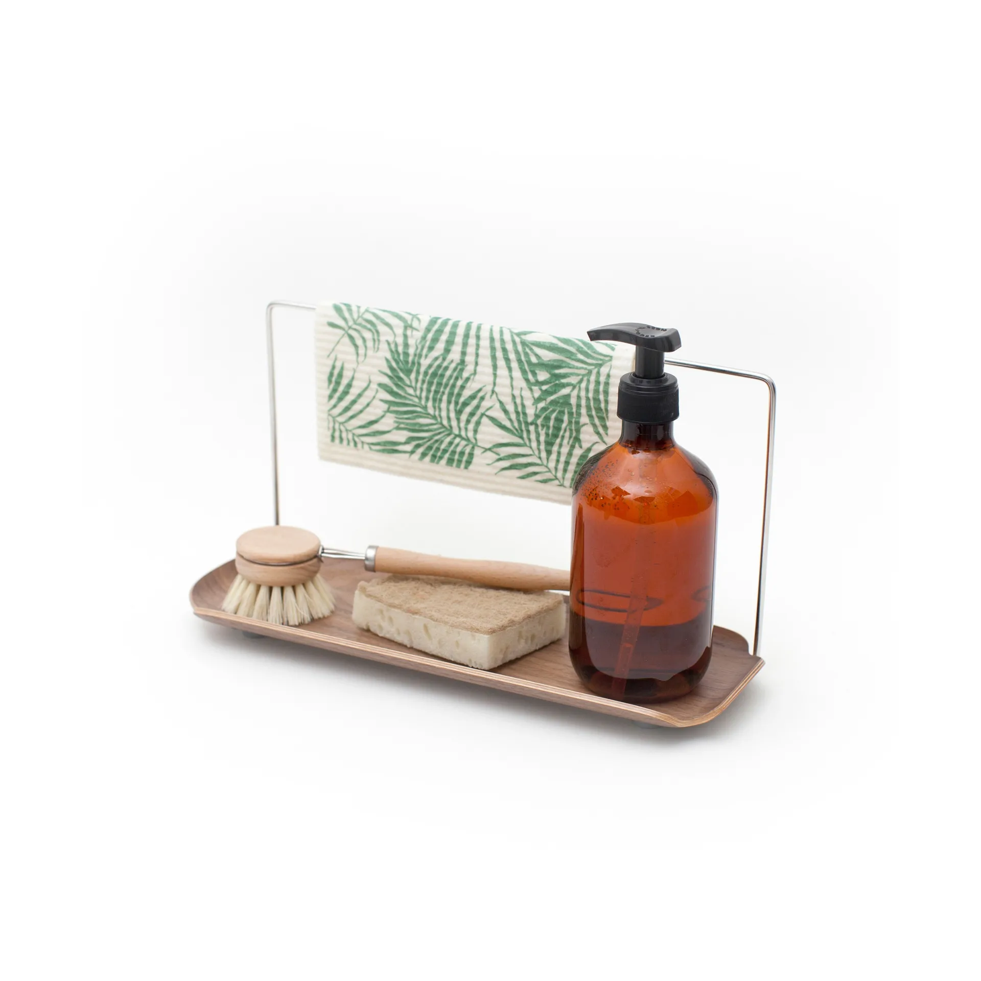 LEAF dish rack with dishcloth holder, Walnut-stainless steel Bosign