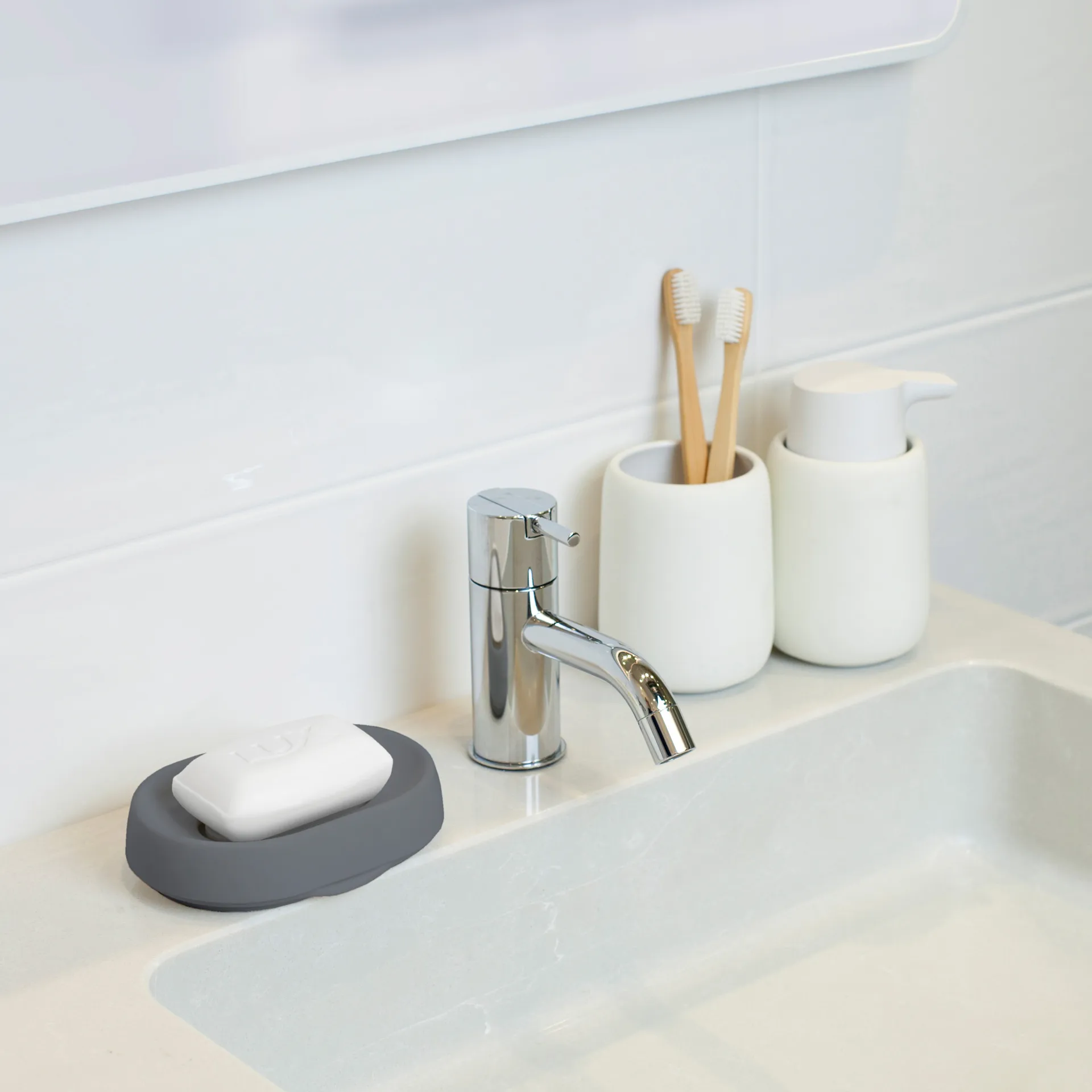 Soap tray with concealed drain spout in silicone - large, Graphite Bosign