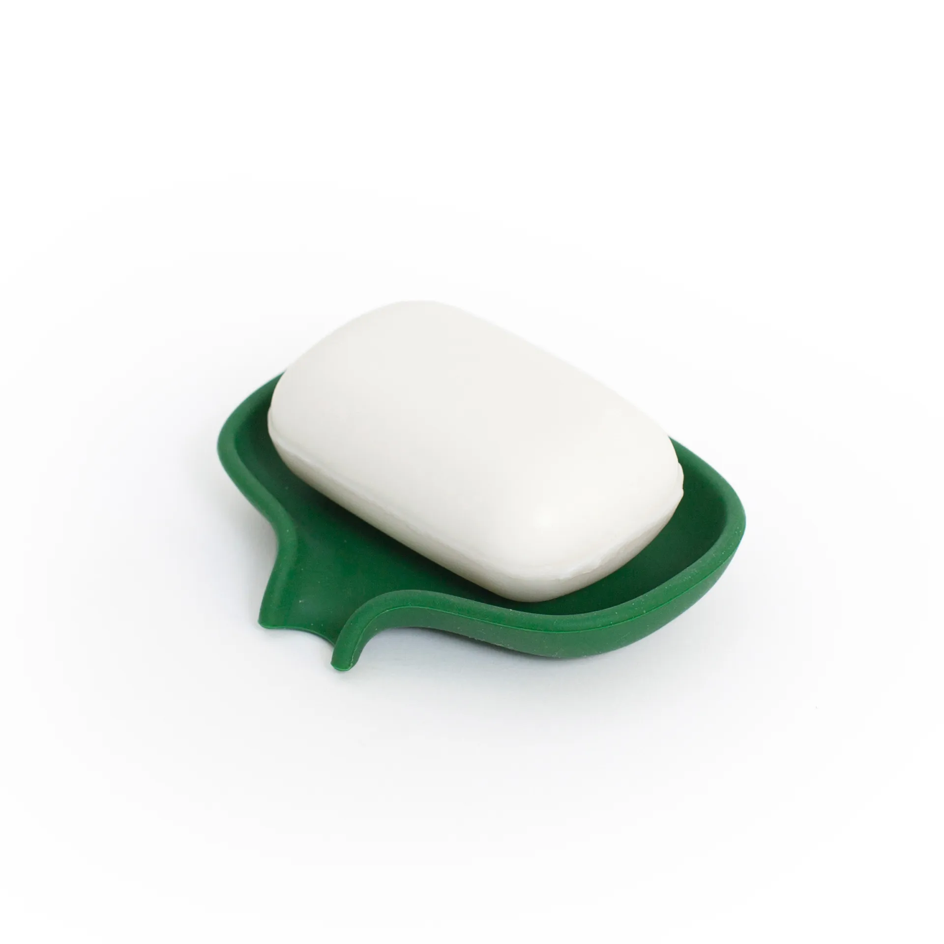 Soap tray with concealed drain spout in silicone - small 8.5x10.8, Dark green Bosign