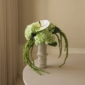 Artificial flower bouquet Dewdrop Symphony - Hydrangea light green anthurium amaranth, 6 pcs - Botané
