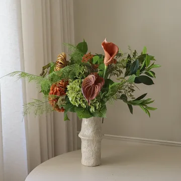 Cedar Grove artificial bouquet - Hydrangea–semi-cactus dahlia–calla, 90 cm, 14 pcs - Botané