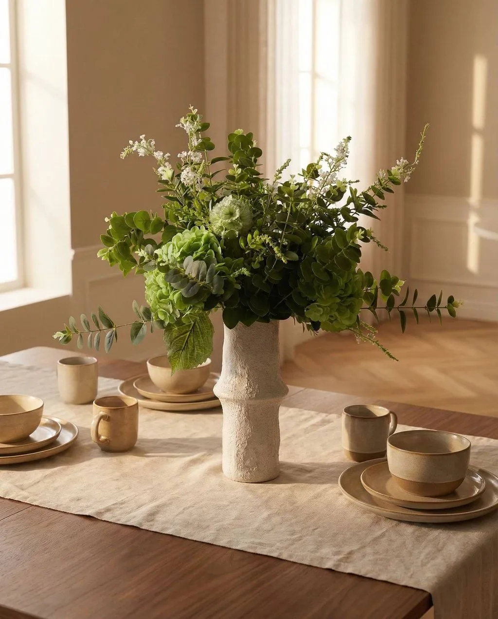 Deep Green artificial bouquet, Hydrangea-wildflowers-eucalyptus-scabious stem 15 pcs Botané