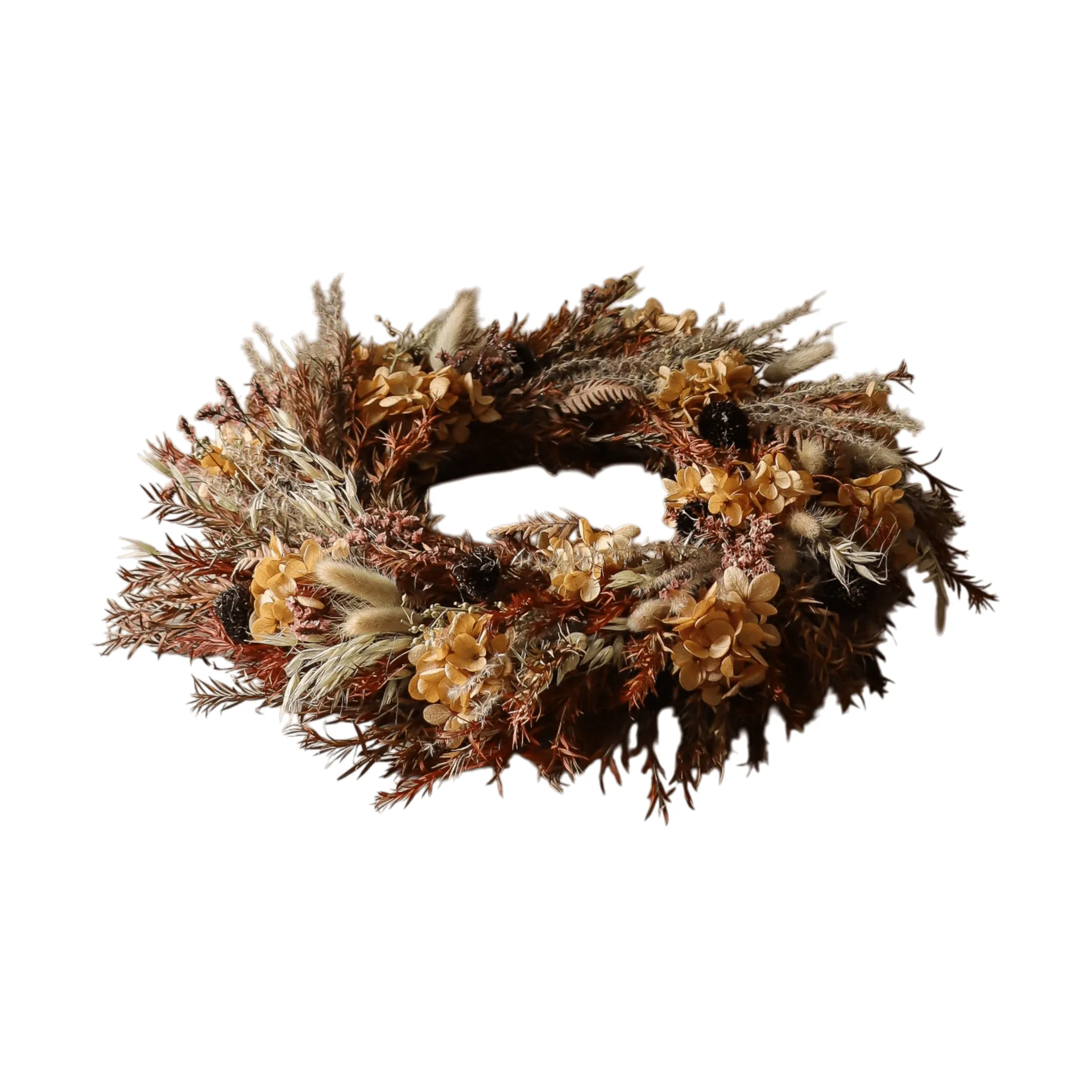 Golden Meadow Wreath wreath, Hydrangea-dried grass-fern-hare’s ear, Ø40 cm Botané