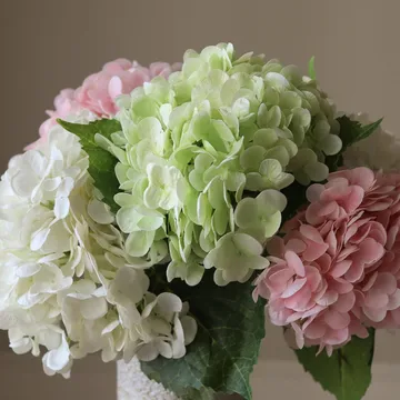 Hydrangea artificial bouquet - Pink-white-green, 7 pcs - Botané