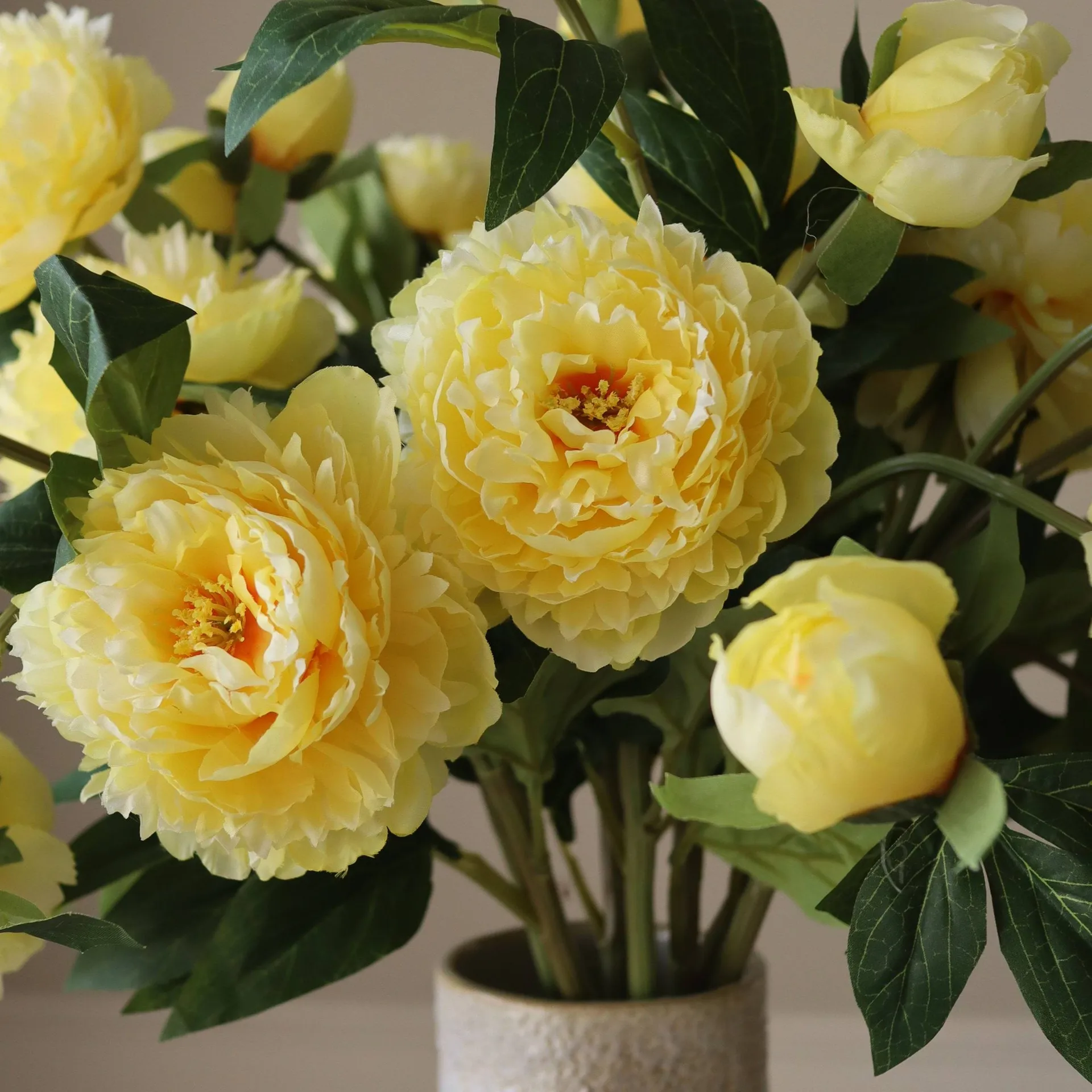 Peony artificial bouquet, Large, yellow 7 pcs Botané
