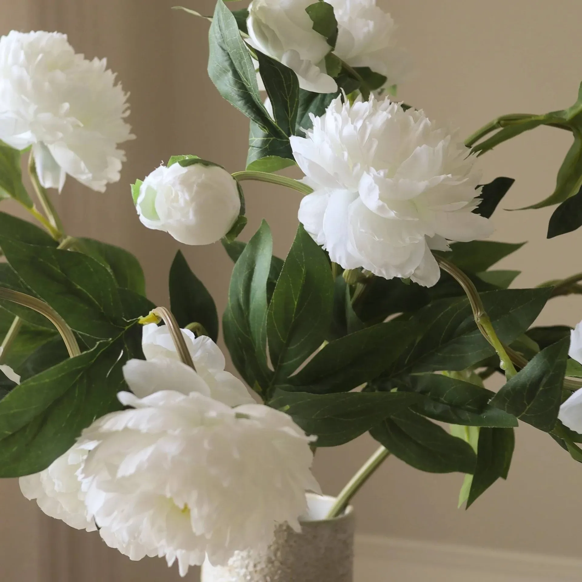 Peony artificial bouquet, Medium, white 5 pcs Botané