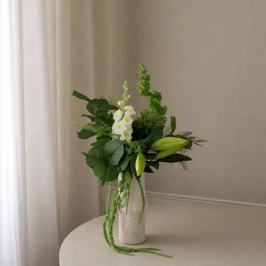 Silent Meadow artificial bouquet, Delphinium-lily-amaranth-eucalyptus-fern, 6 pcs Botané