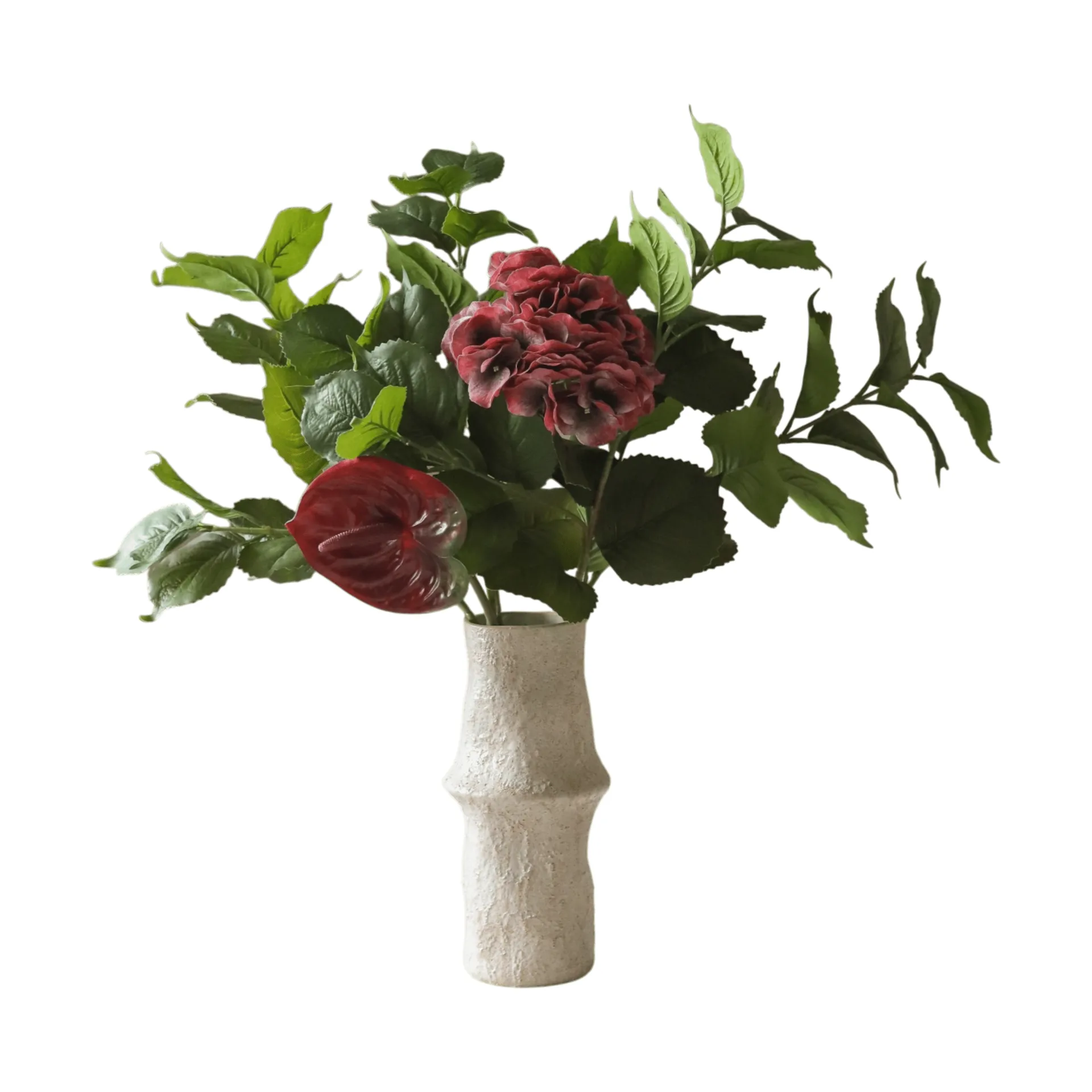 Velvet rouge artificial bouquet, Hydrangea-red anthurium 6 pcs Botané