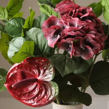 Velvet rouge artificial bouquet - Hydrangea-red anthurium 6 pcs - Botané