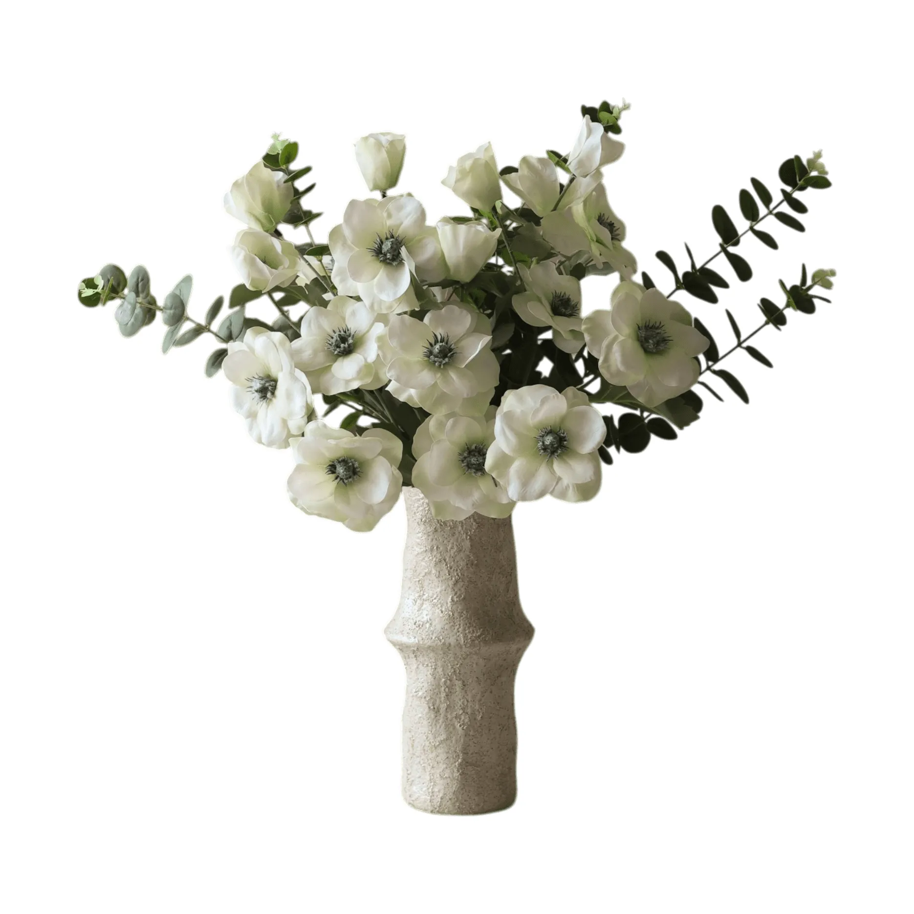 White Satin artificial bouquet, Anemone-eucalyptus 9 pcs Botané