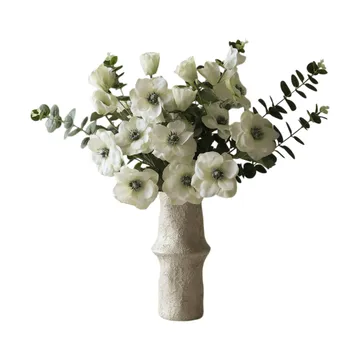 White Satin artificial bouquet - Anemone-eucalyptus 9 pcs - Botané