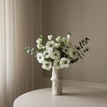 White Satin artificial bouquet - Anemone-eucalyptus 9 pcs - Botané