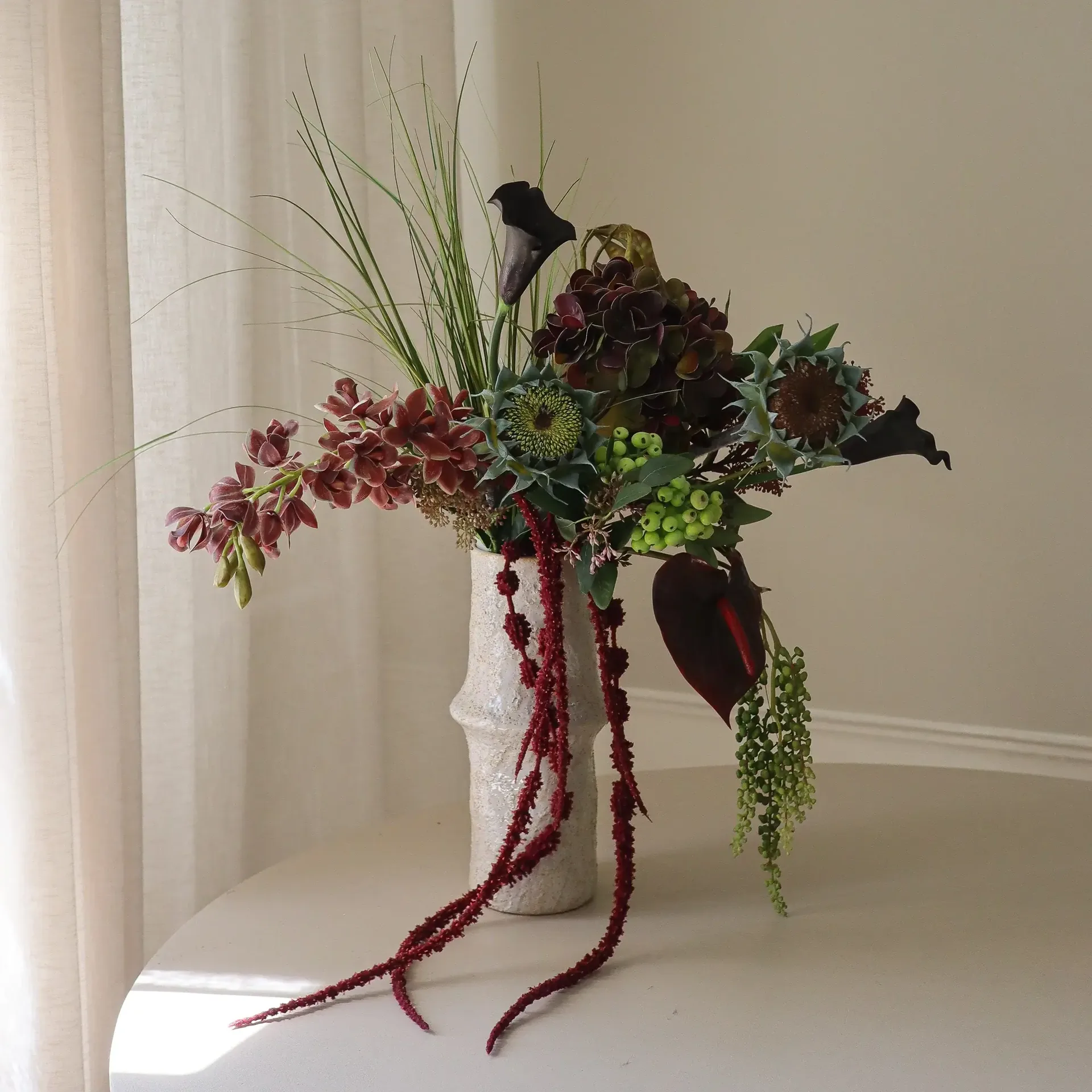 Woodland Nocturne artificial bouquet, Calla-anthurium-hydrangea-autumn sunflower, 112 cm, 14 pcs Botané