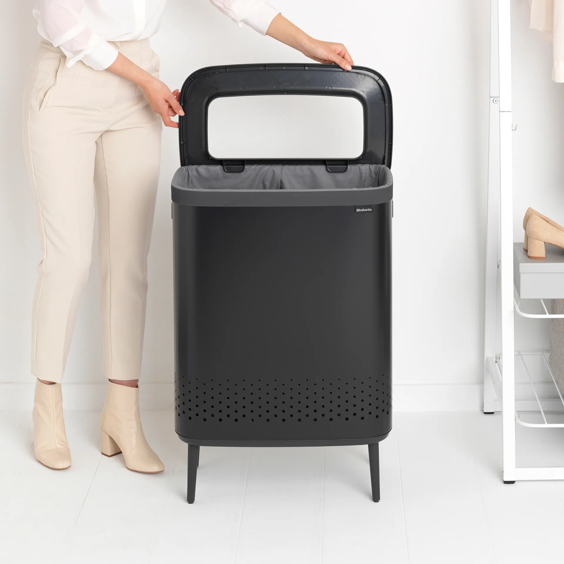 Bo laundry basket high 2x45 L, matte black Brabantia