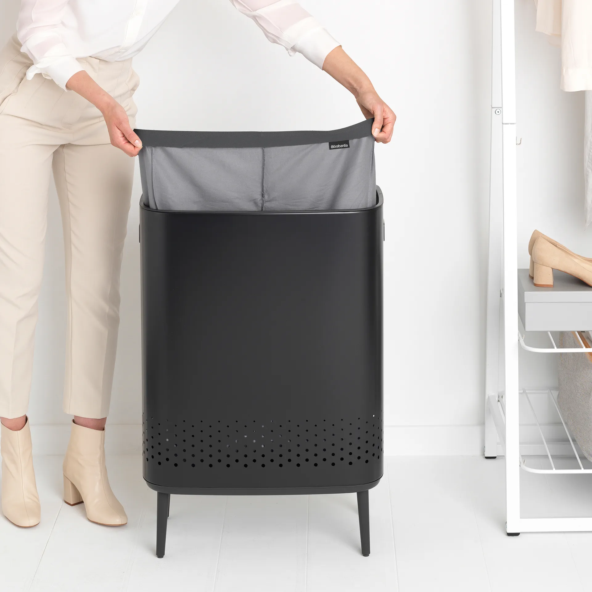 Bo laundry basket high 2x45 L, matte black Brabantia