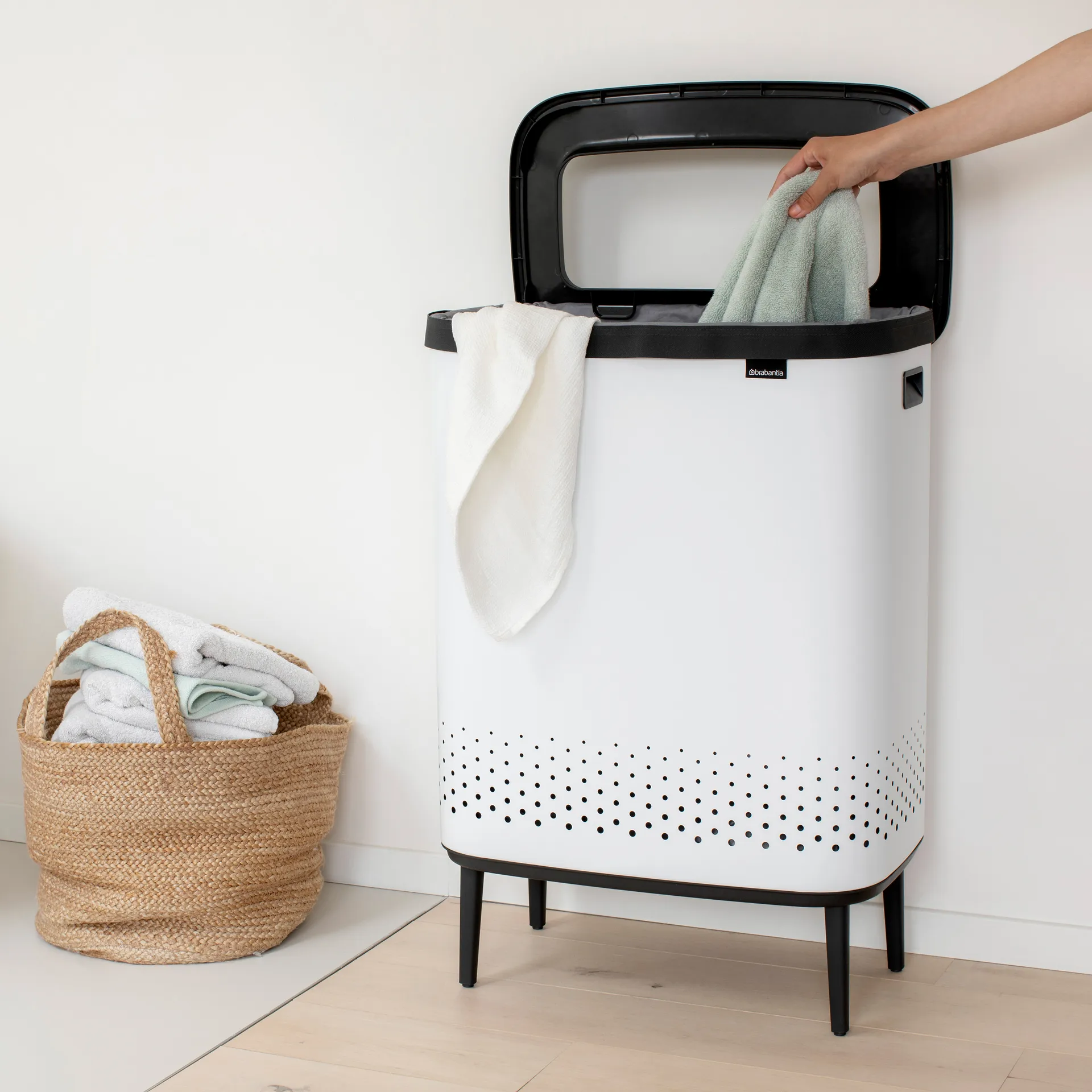 Bo laundry basket high 2x45 L, white Brabantia
