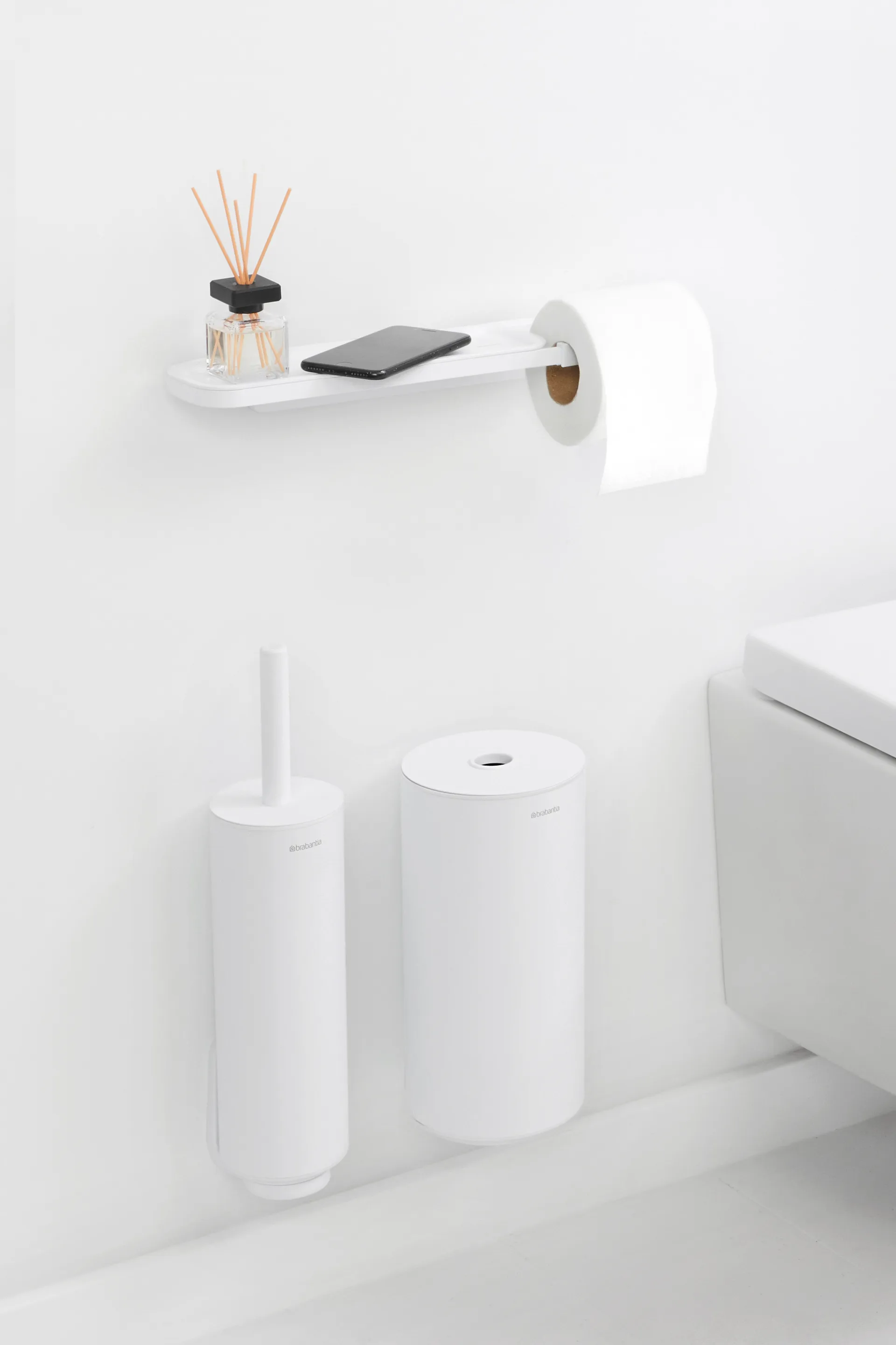 MindSet Toilet paper holder with shelf, Mineral Fresh White Brabantia
