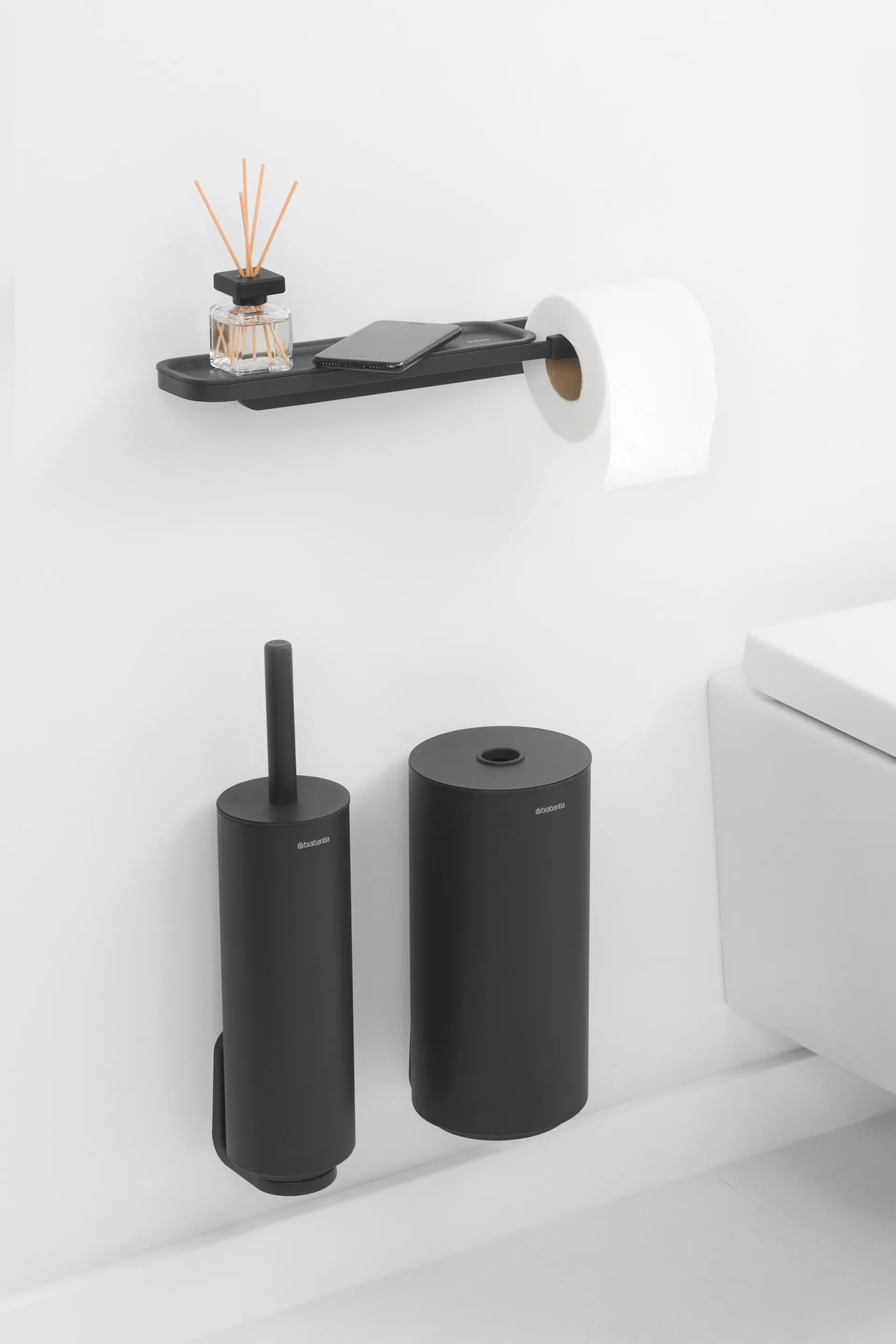 MindSet Toilet paper holder with shelf, Mineral Infinite Grey Brabantia