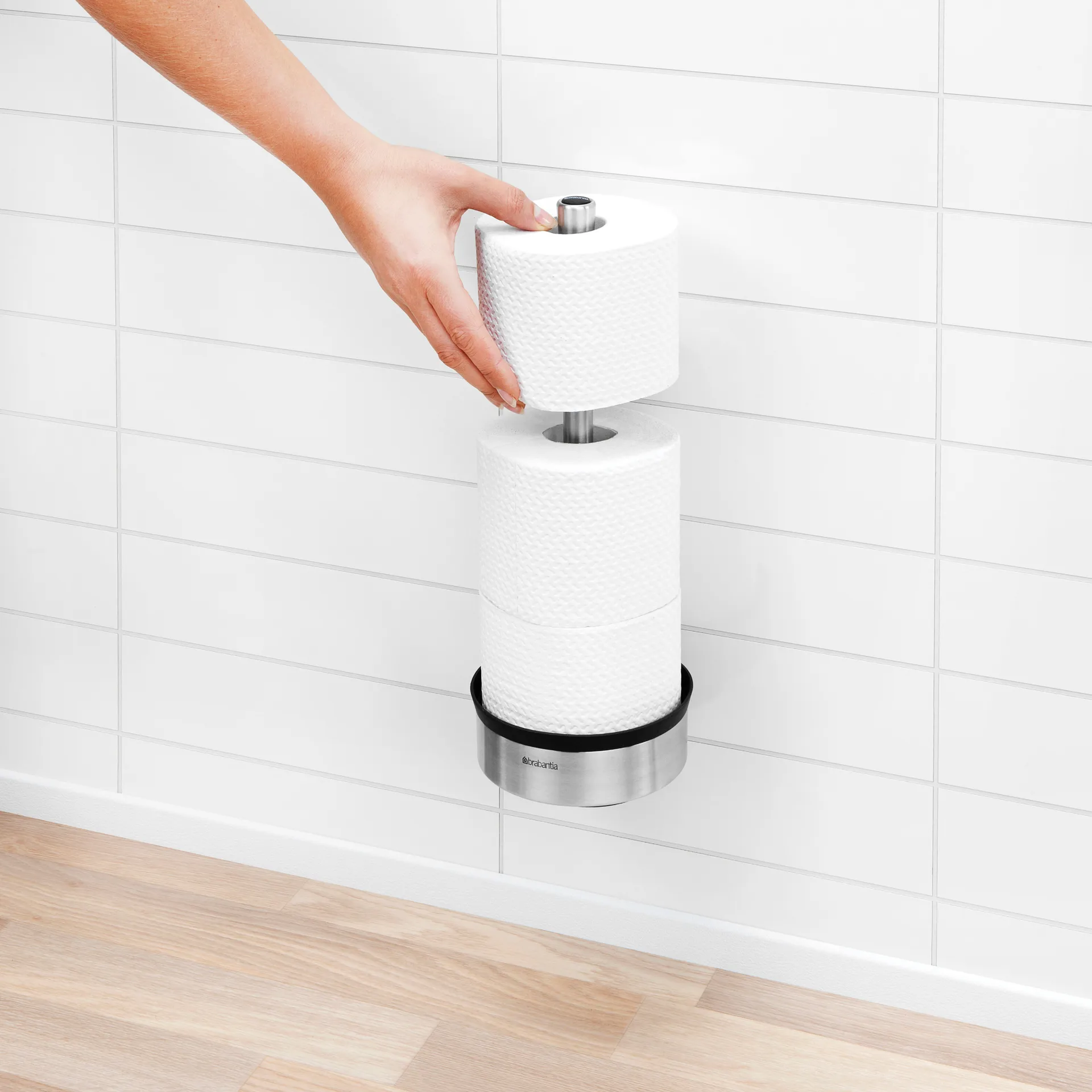 Profile toilet roll dispenser for 3 rolls, matte steel Brabantia