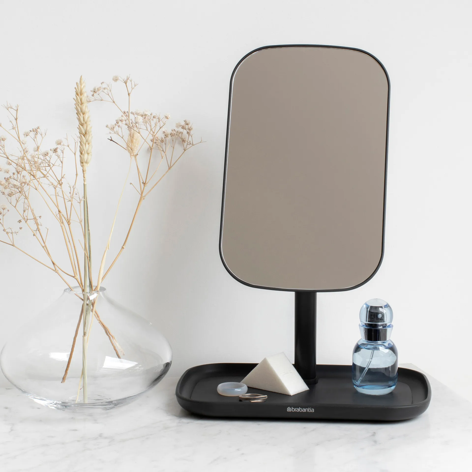 ReNew mirror with storage tray, dark grey Brabantia